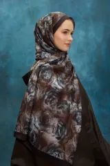 Gül Desen Soft Şal - Kahverengi