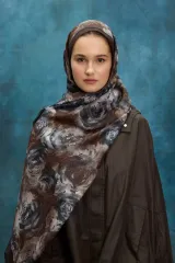 Gül Desen Soft Şal - Kahverengi