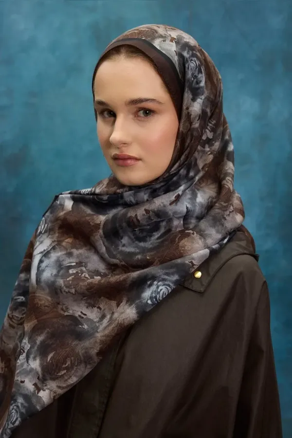 Gül Desen Soft Şal - Kahverengi