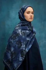 Gül Desen Soft Şal - Lacivert