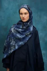 Gül Desen Soft Şal - Lacivert