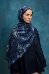 Gül Desen Soft Şal - Lacivert