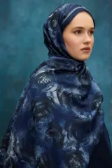 Gül Desen Soft Şal - Lacivert