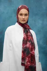 Gül Desen Soft Şal -Kırmızı