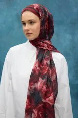 Gül Desen Soft Şal -Kırmızı