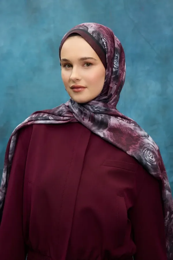 Gül Desen Soft Şal - Mor