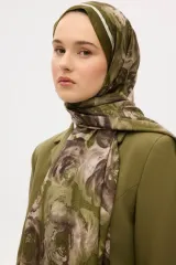 Gül Desen Soft Şal - Yeşil