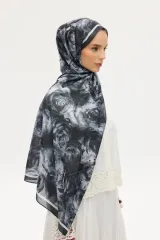 Gül Desen Soft Şal -Siyah