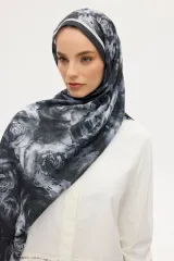 Gül Desen Soft Şal -Siyah