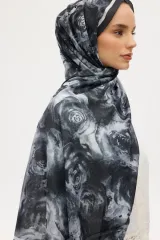 Gül Desen Soft Şal -Siyah