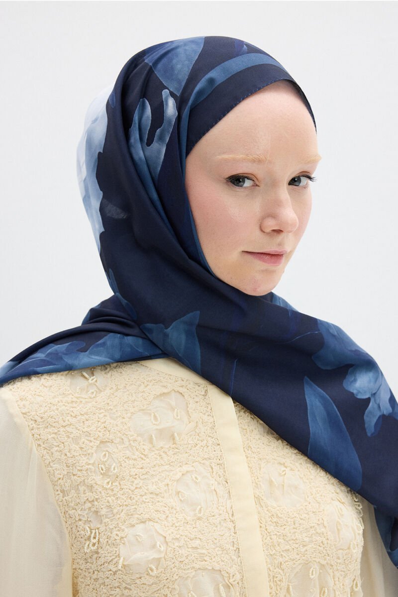 Lotus Desen Soft Şal - Lacivert